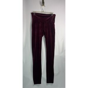 Spanx High Rise Waist Velvet Leggings Women's Large Burgundy Shiny Stretch Pants